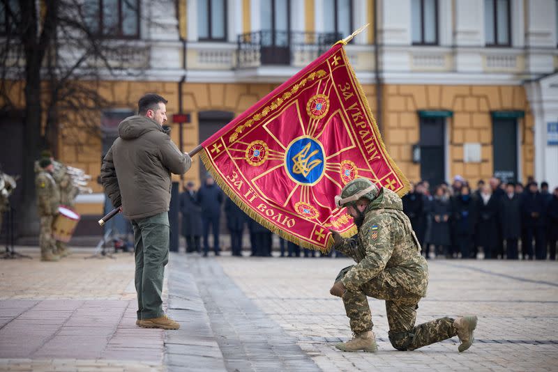 Ukraine's President Zelenskiy attends a ceremony dedicated to the first anniversary of the Russian invasion of Ukraine in Kyiv