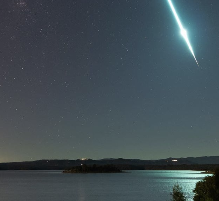 A green streak left behind by a meteor streaking across the sky over north Brisbane last week. 