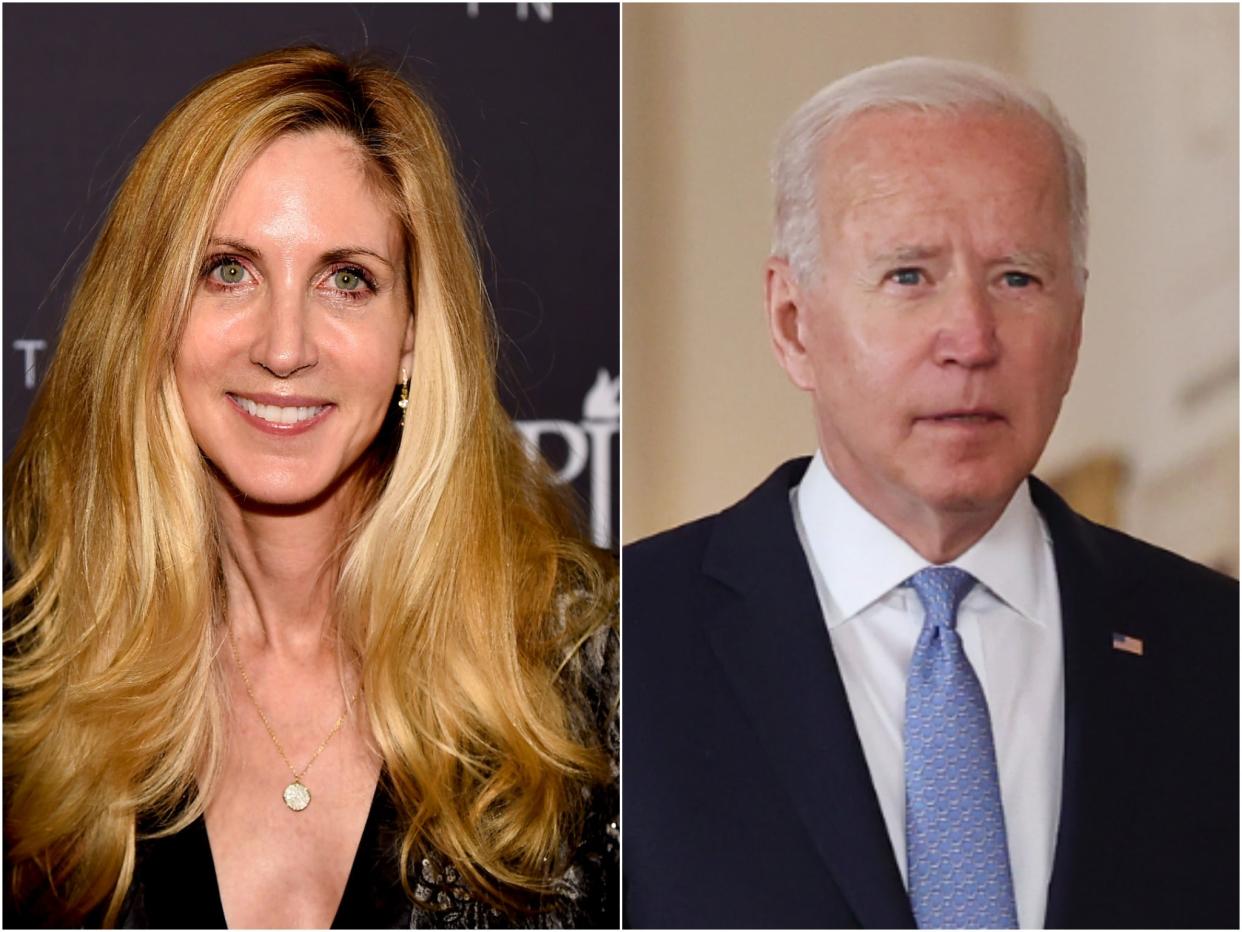 Right-wing commentator Ann Coulter praised President Joe Biden for pulling US troops out of Afghanistan (Getty)