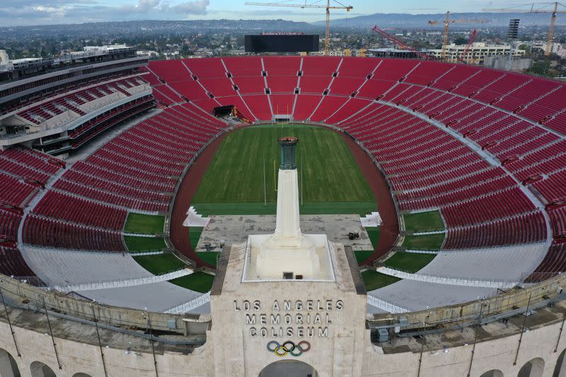 The Los Angeles Coliseum sports arena is seen empty as the spread of the coronavirus disease (COVID-19) continues, in Los Angeles