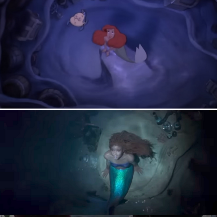 Ariel looking up in both the animated and live-action versions