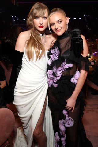 <p>Kevin Mazur/Getty </p> Taylor Swift and Kelsea Ballerini at the 2024 Grammys.