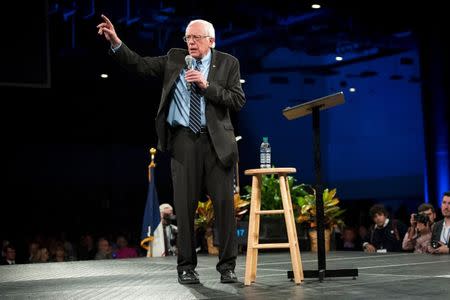 Democratic presidential candidate Bernie Sanders speaks at the Jefferson-Jackson Dinner in Des Moines, Iowa October 24, 2015. REUTERS/Mark Kauzlarich