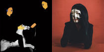 This combination of photos shows album art for “Loss of Life,” a 10-track release by MGMT, left, and “Girl With No Face,” a self-produced album by Allie X. (Mom + Pop Music via AP, left, and Twin Music Inc. via AP)