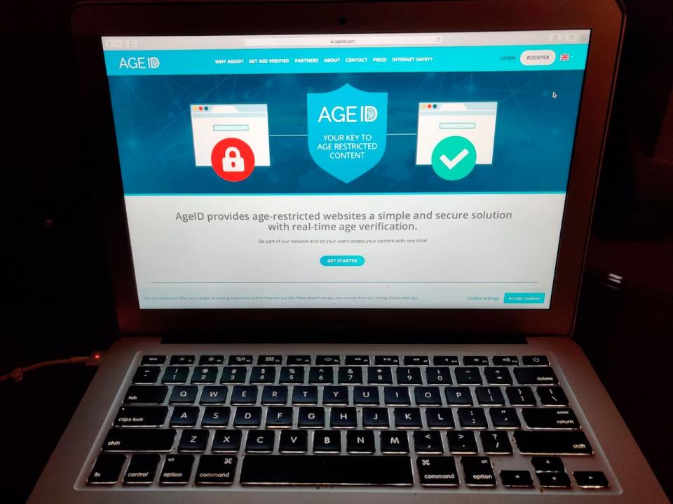 This photo taken in London on Monday July 8, 2019, shows a laptop screen displaying the website for AgeID, an age verification system for the British government’s planned online “porn block".  The British government wants to require porn websites to verify their users are adults. The effort is being watched by other countries hoping to better regulate pornographic content but has raised concerns about privacy, censorship and competition. It has run into multiple delays that reflect the confusion surrounding it.