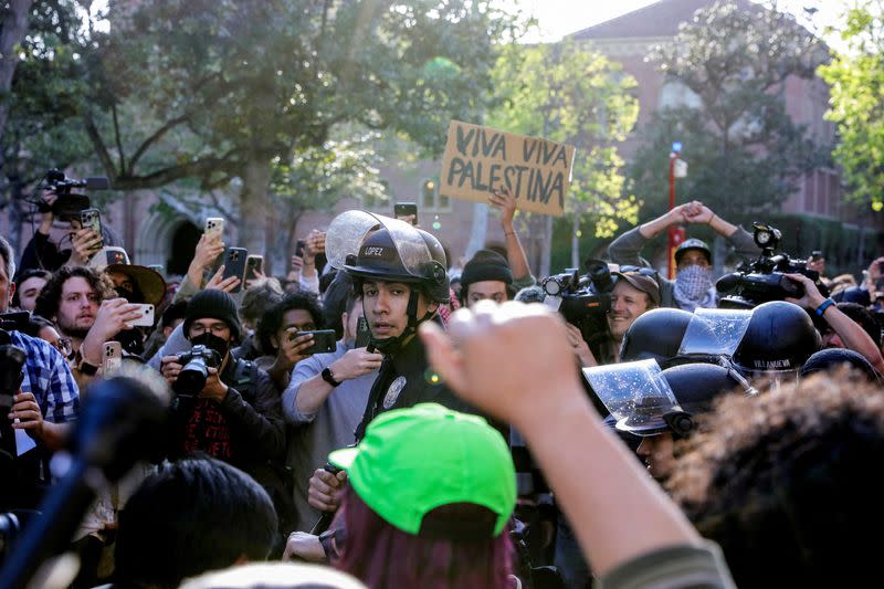 FILE PHOTO: Students build a protest encampment in support of Palestinians at USC