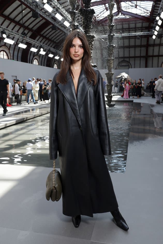 Emily Ratajkowski Goes Naked Underneath A Trench Coat At Paris Fashion Show