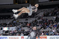 Alexa Knierim and Brandon Frazier compete in the pairs short program at the U.S. figure skating championships in San Jose, Calif., Thursday, Jan. 26, 2023. (AP Photo/Godofredo A. Vásquez)