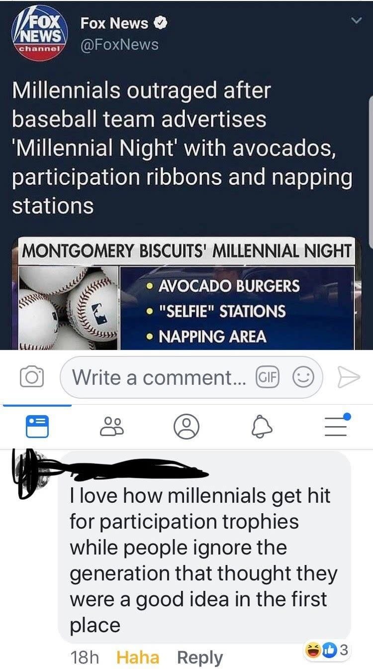 millennial pointing out boomers were the ones giving out participation trophies