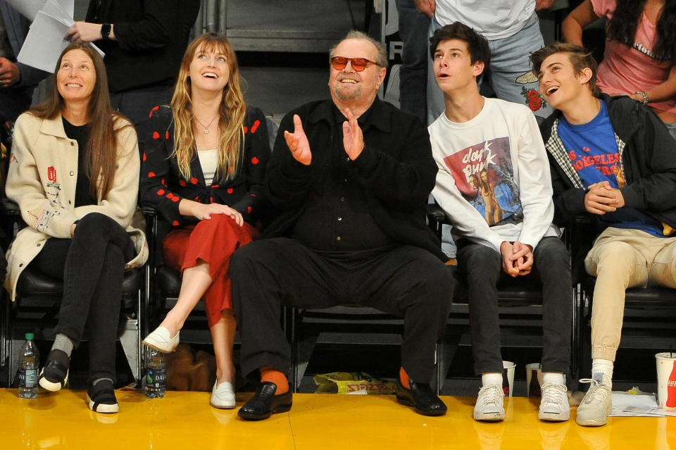 LOS ANGELES, CA - NOVEMBER 29:  Actors Lorraine Nicholson and Jack Nicholson attend a basketball game between the Los Angeles Lakers and the Golden State Warriors at Staples Center on November 29, 2017 in Los Angeles, California.  (Photo by Allen Berezovsky/Getty Images)