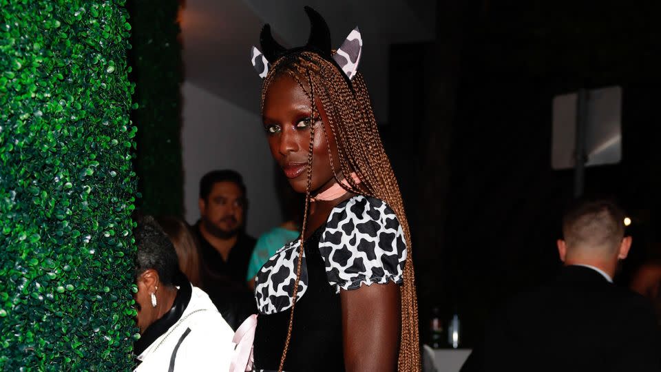 Jodie Turner-Smith opted for a bustier and printed dress as a devilish cowgirl. - Rachpoot/Bauer-Griffin/GC Images/Getty Images