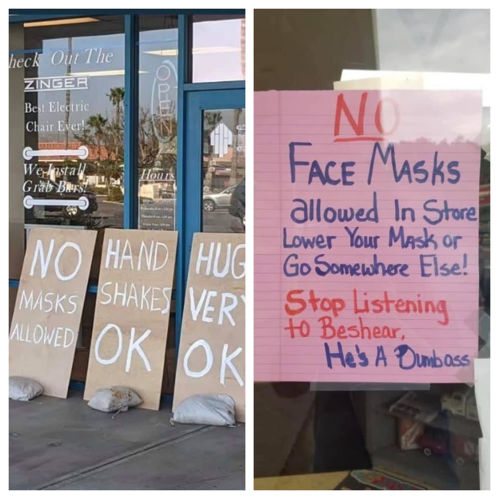 American stores have been putting up signs forbidding customers from donning their face masks. — Picture courtesy of Facebook/DanHensonandJacobMatthewLopez