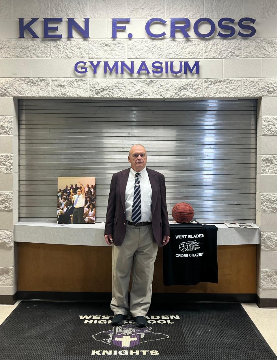 Former West Bladen basketball coach Ken Cross had the Knights' gym named in his honor. Cross and more than 70 people gathered at the school on Sunday to celebrate Cross' career.