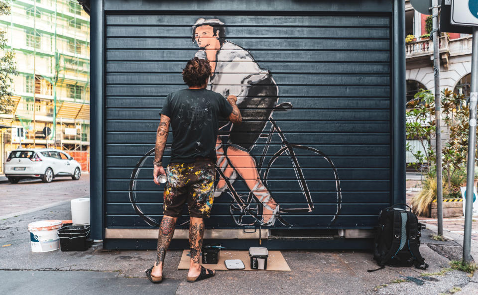 The murals by street artist Luca DiMaggio at the Air Mail’s Milan newsstand on Largo Treves. - Credit: Courtesy of Air Mail