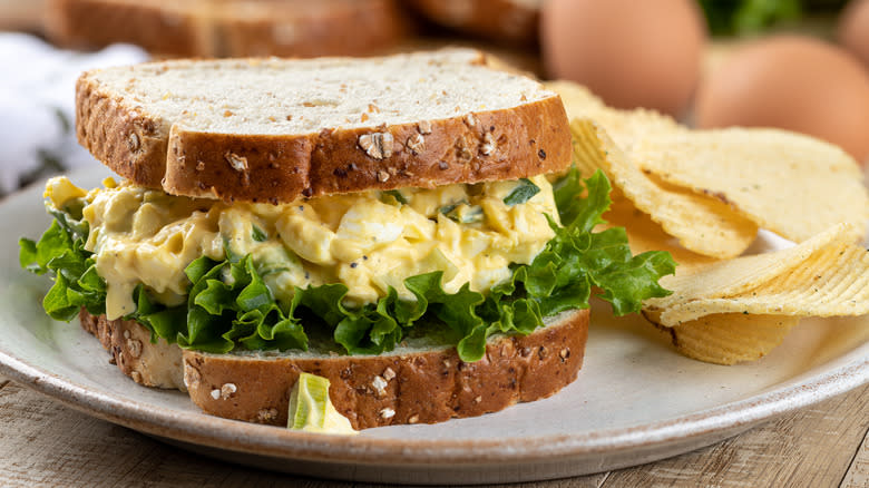 Egg salad sandwich with chips
