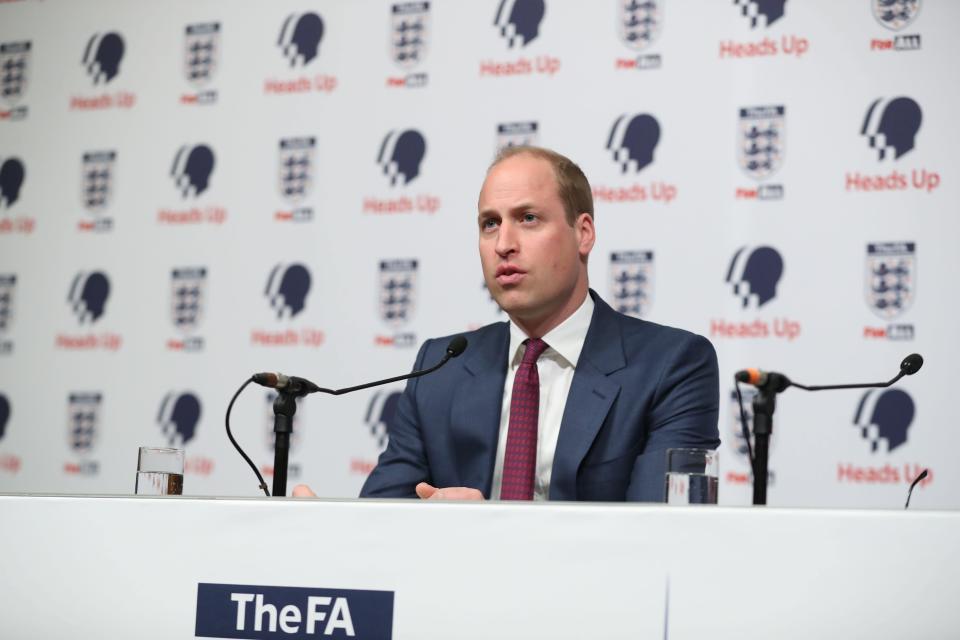 The Duke of Cambridge at the launch of Heads Up at Wembley Stadium. [Photo: Getty]