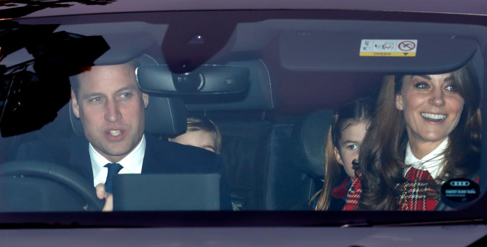 William, Louis, Charlotte and Kate attend a Christmas lunch for members of the royal family hosted by the queen at Buckingham Palace on Dec. 18 in London.&nbsp; (Photo: Max Mumby/Indigo via Getty Images)