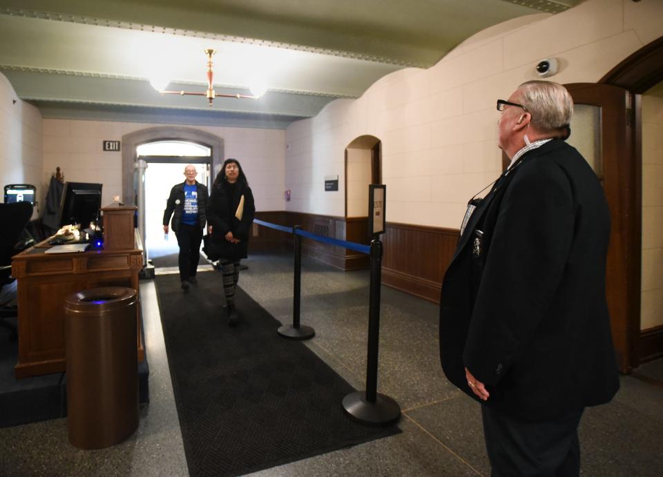 Michigan Senate Sergeant at Arms Gary Masseau at an entrance to the state Capitol, Wednesday, March 20, 2024.