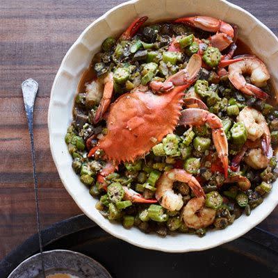 Okra Gumbo with Blue Crabs and Shrimp