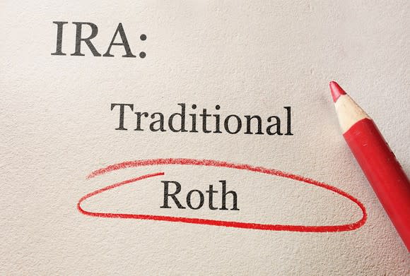 Paper with IRA traditional and Roth printed on it. Roth is circled in red pencil.