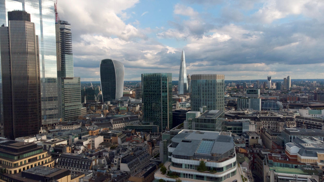 View of the financial district in London. The FTSE  trading higher on the day