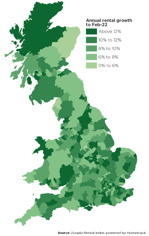 英國各地區住宅租金增幅