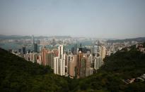 Hong Kong, as seen from the Sky Terrace 428. The Sky Terrace 428 located at The Peak and has a 360 degree viewing platform which is 428 meters above sea level overlooking Hong Kong.