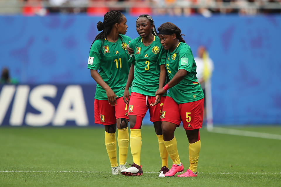 Cameroon's on-the-field behavior during their loss to England is now being investigated by FIFA. (Photo by Molly Darlington - AMA/Getty Images)