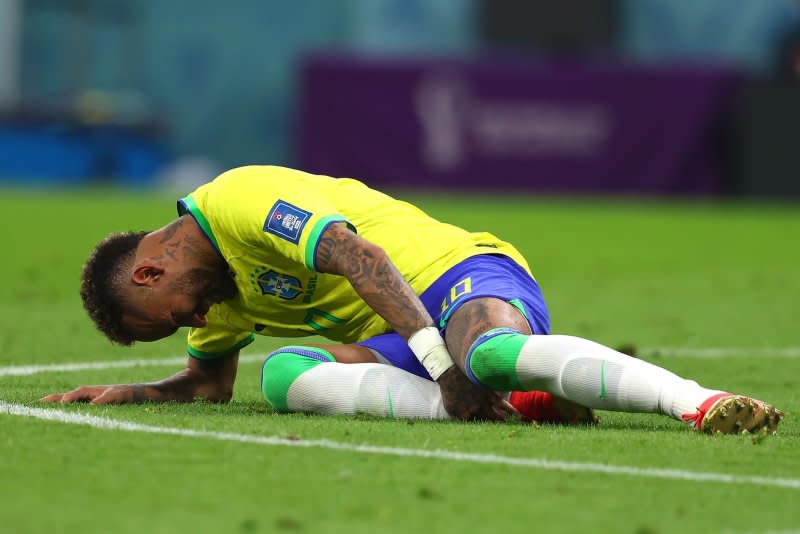 Neymar sustained a knee injury in the first half of Brazil's loss to Uruguay on Tuesday in Montevideo, Uruguay. File Photo by Chris Brunskill/UPI