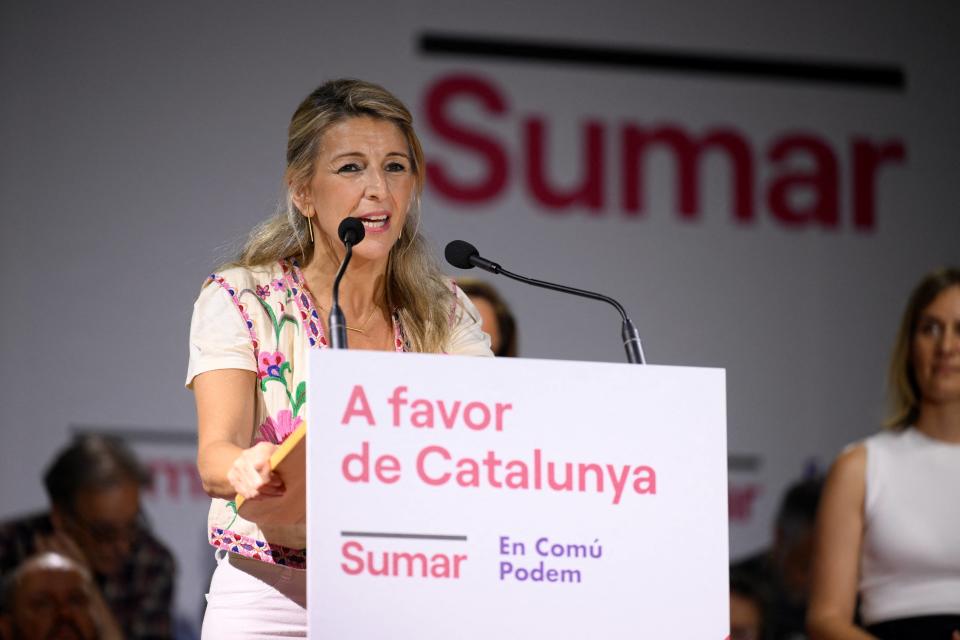 La ministre du Travail et cheffe de la coalition Sumar Yolanda Díaz à Barcelone le 20 juillet.