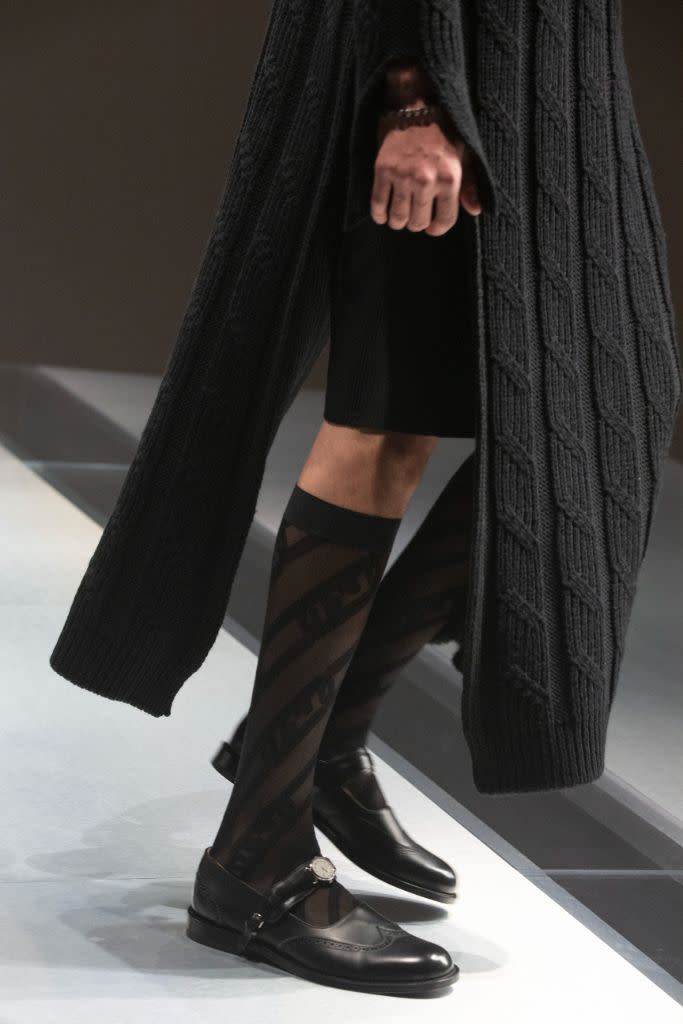 Knee socks and Mary Janes at Fendi fall ’22 men’s. - Credit: Courtesy of Fendi