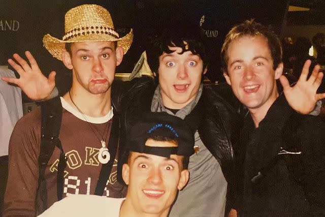 <p>Dom Monaghan/Instagram</p> Orlando Bloom, Elijah Wood, Dominic Monaghan, and Billy Boyd