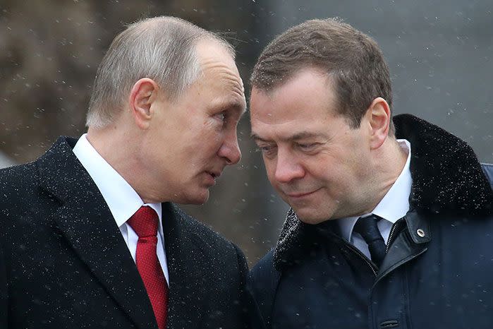 Russia's current premier Dmitry Medvedev (right) with President Putin. Image: Getty