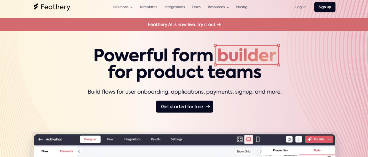  Website screenshot for Feathery 