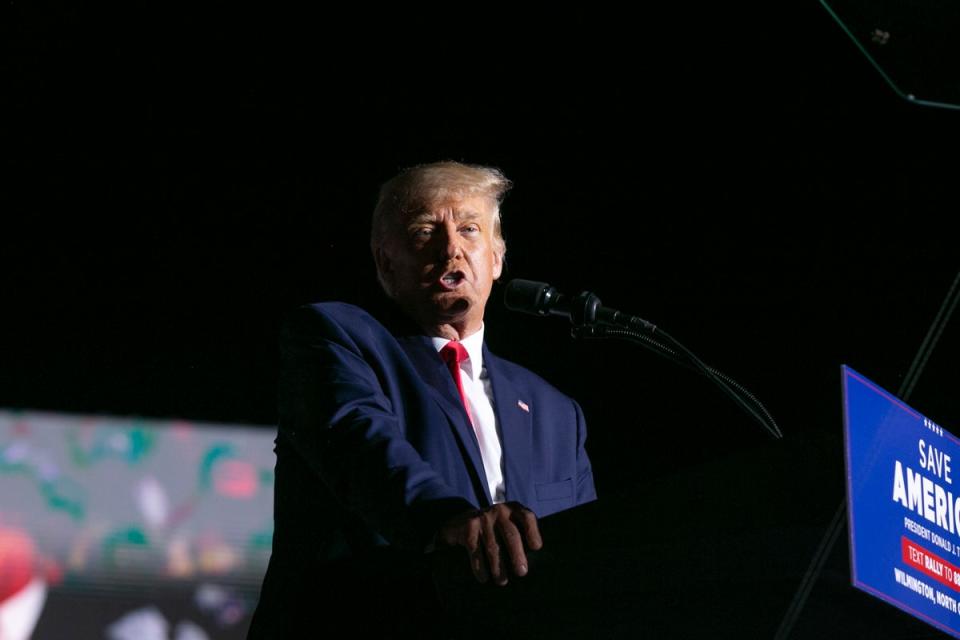 Former President Donald Trump speaks at a rally in Wilmington on 23 September (Getty Images)