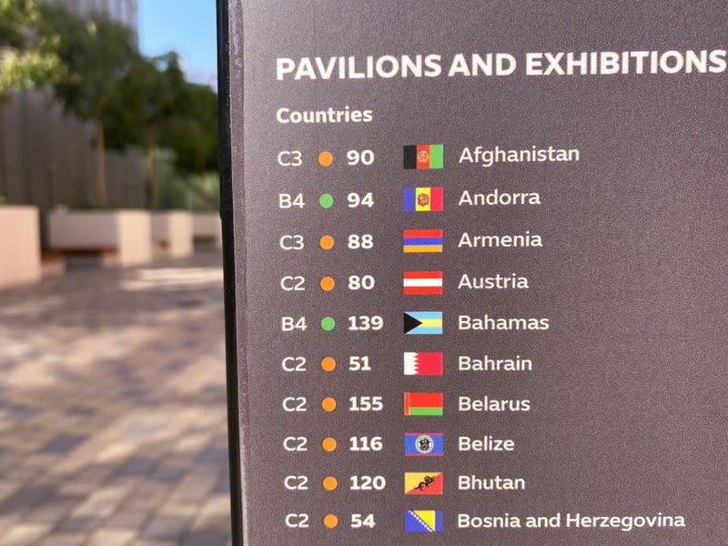 Board shows Afghanistan listed as participating in the Dubai 2020 Expo world fair