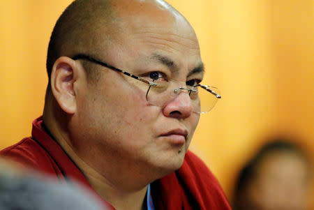 Tibetan monk Golog Jigme attends an event concerning China ahead of the Human Rights Council review in Geneva, Switzerland, November 2, 2018. Picture taken November 2, 2018. REUTERS/Denis Balibouse