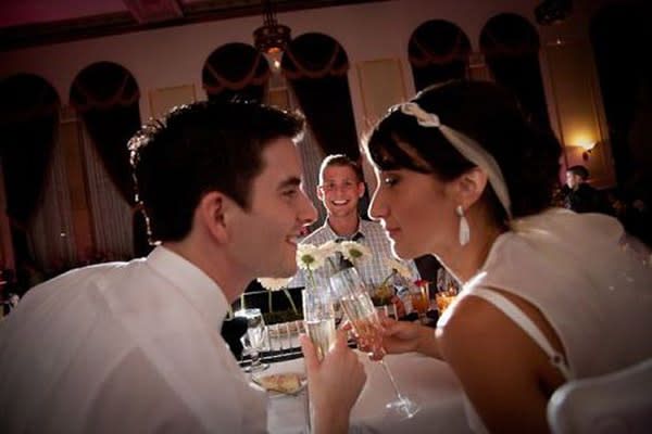 <div class="caption-credit">Photo by: Wee Do Weddings</div><div class="caption-title">Watching You Watching Me</div><p> What could be more romantic than clinking champagne glasses and lovingly gazing into your new spouse's eyes...<i>whoa</i>! Well hello there - can we enjoy just two bites alone in peace? (The answer is "no," obviously; that's what the honeymoon is for.) </p> <p> <i>Have a photobomb of your own that you'd like to share? Upload your pic to</i> <i><span>BG's Facebook page</span> or</i><i><span>submit it to us via Instagram</span> (be sure to include the hashtag #bgphotobombs) and we may add it to our list!</i> </p>