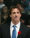 TORONTO, ON - NOVEMBER 11: Joe Sakic is presented with his Hall of Fame jacket prior to the Hockey Hall of Fame Legends Game at the Air Canada Centre on November 11, 2012 in Toronto, Canada. Sakic will be inducted into the Hockey Hall of Fame at a ceremony at the Hall on November 12. (Photo by Bruce Bennett/Getty Images)