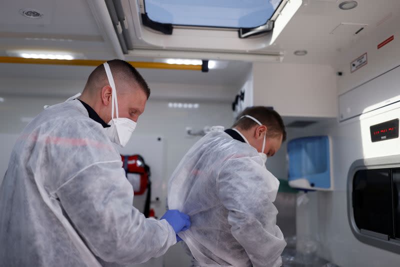 Rescue operation of people infected with coronavirus disease (COVID-19) in Strasbourg