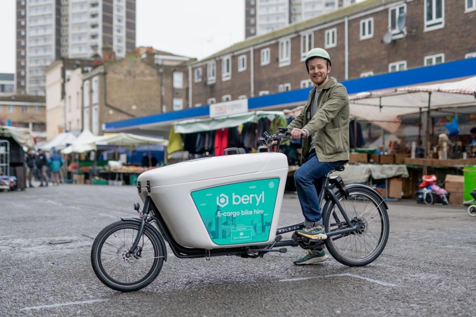 A Beryl e-cargo bike in Church Street market in Westminster (Westminster council)