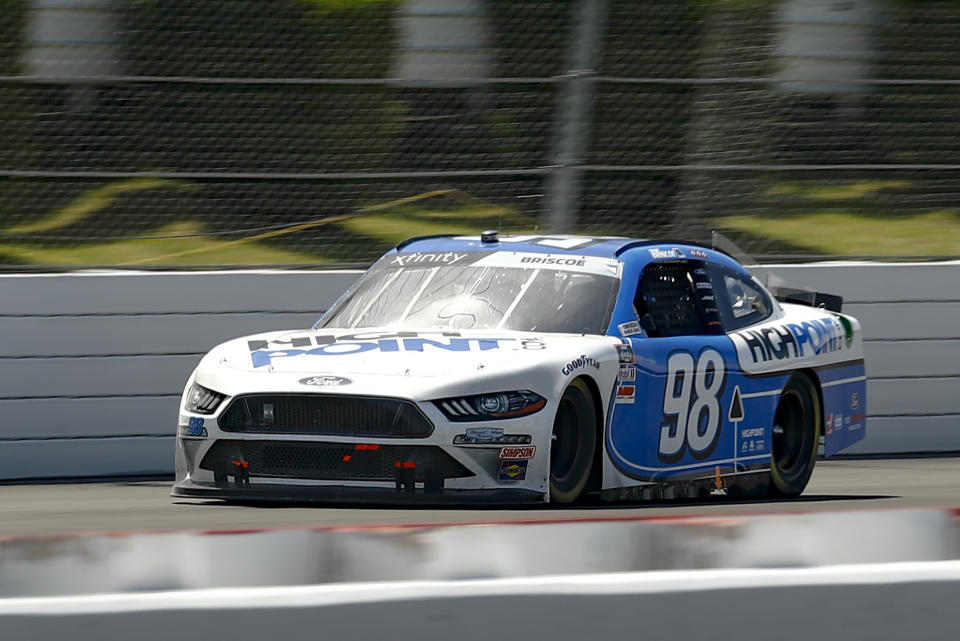 Chase Briscoe drives down the front straight during a NASCAR Xfinity Series auto race at Pocono Raceway, Sunday, June 28, 2020, in Long Pond, Pa. (AP Photo/Matt Slocum)