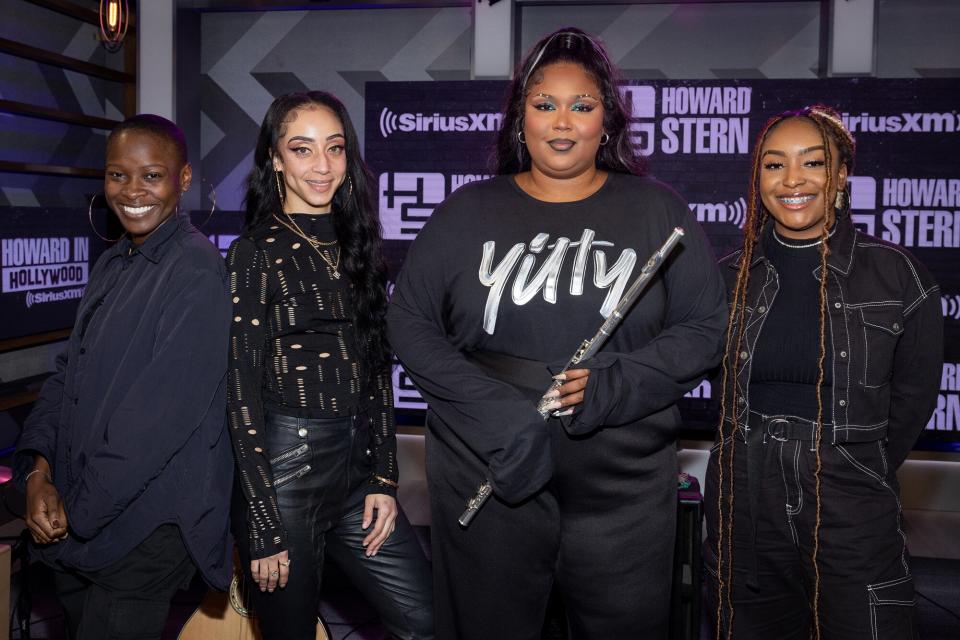 Michel’le Baptiste, Zuri Appleby, Lizzo and Jordan Waters visit SiriusXM's 'The Howard Stern Show' at SiriusXM Studios on December 12, 2022 in Los Angeles, California.