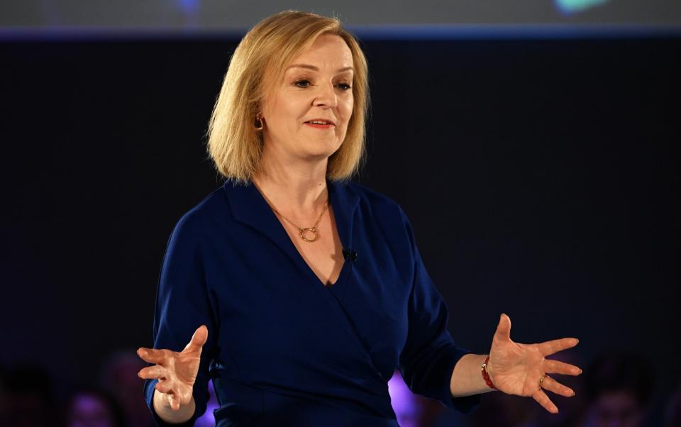 Liz Truss speaks during a Conservative party membership hustings at the All Nations Centre on August 3, 2022 in Cardiff, Wales - Matthew Horwood/Getty Images
