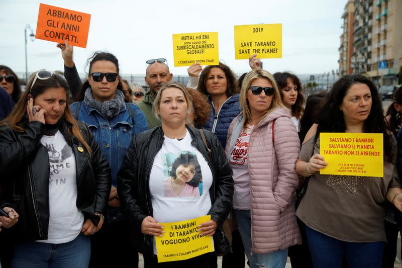 Protesters calling for the closure of the Ilva steel plant hold a demonstration outside the plant in Taranto