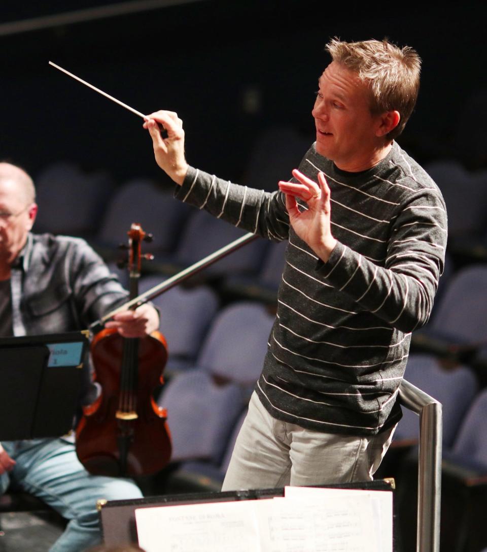 Music Director Alexander Mickelthwate conducts the Oklahoma City Philharmonic in a rehearsal in 2019 at Civic Center Music Hall.