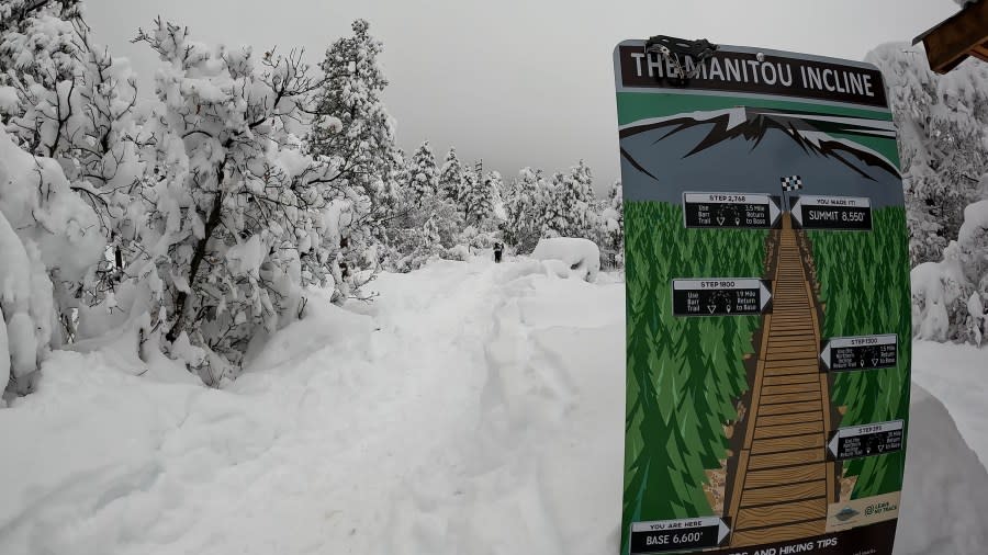 The icy and snowy conditions closed the Manitou Incline for the weekend. 