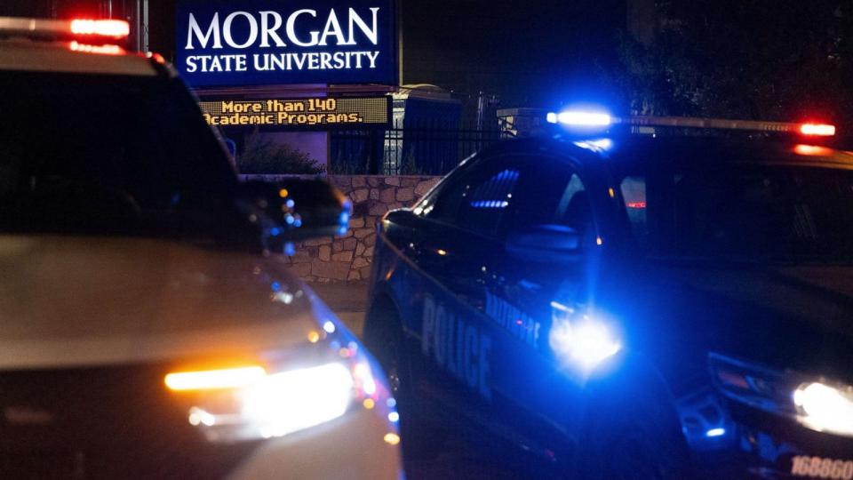 PHOTO: Police block off the entrance to Morgan State University as they respond to a shooting Tuesday, Oct. 3, 2023, in Baltimore. (AP Photo/Julia Nikhinson) (Julia Nikhinson/AP)