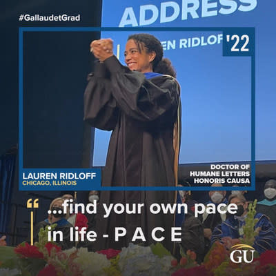Actress Lauren Ridloff receives Doctor of Humane Letters Honoris Causa at Gallaudet University commencement.