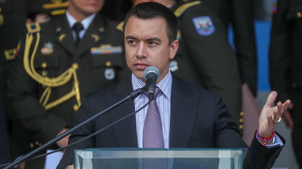 President of Ecuador Daniel Noboa speaks at the Police School in Quito, Ecuador, on January 22. - José Jácome/EPA-EFE/Shutterstock